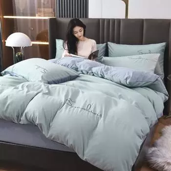 Однотонная вышивка простая шлифовка комплект из четырех предметов европейский однотонный вышитый пододеяльник простыня постельное белье 1.2m bed