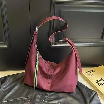 Однотонная замшевая сумка через плечо с большой вместимостью, простая сумка на молнии, мягкая, популярная, высококачественная, модная сумка через плечо