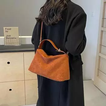 Однотонная замшевая женская сумка двойного назначения, повседневная, элегантная и универсальная, с полиуретановой молнией, большой вместимости, новая