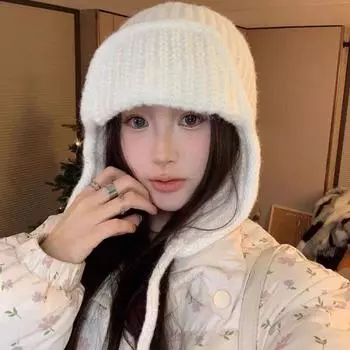 Однотонная защитная шапка для ушей, ветрозащитная шерстяная шапка-пуловер, модная женская вязаная шапка осень/зима кофейный