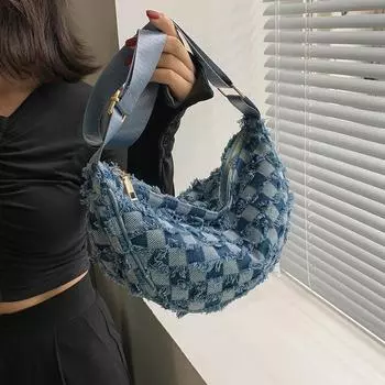 Однотонная женская джинсовая сумка на груди с внутренним карманом на молнии, повседневная сумка с мягким отделением, высокое качество