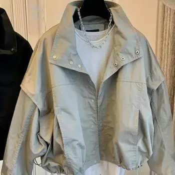Однотонная женская куртка, элегантное пальто с отложным воротником и длинными рукавами, весенняя ветровка, корейские повседневные шикарные женские теплые топы S хаки