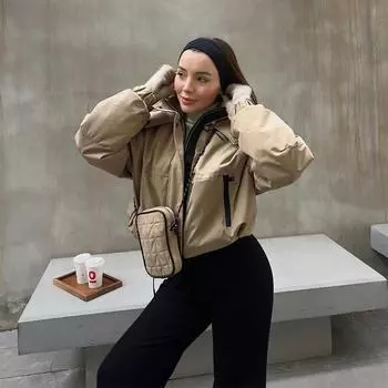 Однотонная женская куртка с капюшоном, карманами, длинными рукавами, пуговицами, женское пальто, осень-зима, пэчворк, молния, женские короткие пальто для улицы XS хаки