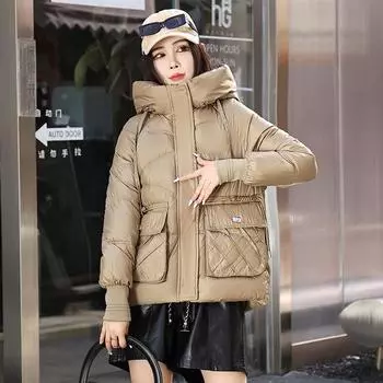 Однотонная женская куртка с капюшоном, зимняя новинка 2023, онлайн-новая модная женская куртка M хаки