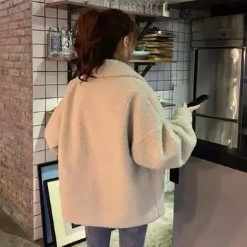 Однотонная женская куртка, стильное зимнее пальто с отложным воротником и карманами, плотный флис для женщин, однобортная для активного отдыха S абрикосовый