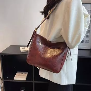 Однотонная женская модная сумка через плечо из искусственной кожи для женщин, простая роскошная повседневная сумка большой вместимости