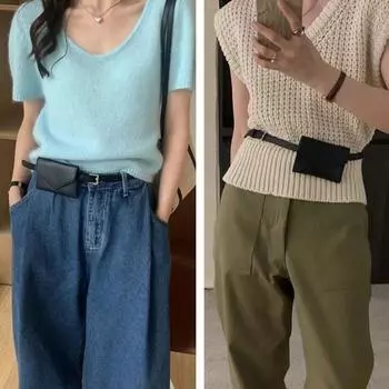 Однотонная женская поясная сумка из искусственной кожи, маленькая сумка для карт, мини-сумка-конверт на пояс для женщин коричневый