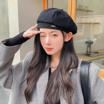Однотонная женская шапка-берет с большой окружностью головы, открывающей лицо, маленькая шапка-бутон, зимняя универсальная шляпа художника