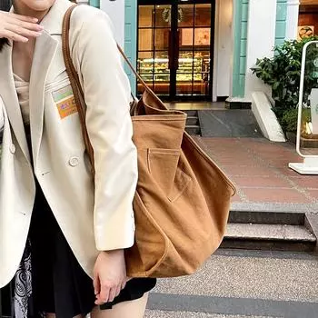 Однотонная женская сумка All-in-one, холщовая сумка на одно плечо, большая вместительная сумка для покупок, сумка на одно плечо хаки