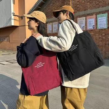 Однотонная женская сумка, большая вместительная сумка-тоут, сумка через плечо из холста для поездок на работу темно-серого