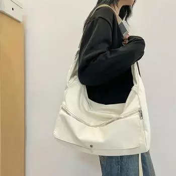 Однотонная женская сумка через плечо, большая вместительная сумка-хобо для девочек-подростков светло-синий