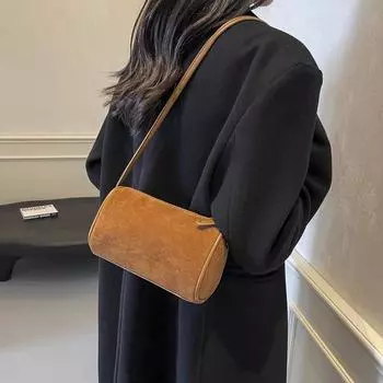 Однотонная женская сумка через плечо из искусственной кожи, напоминающей замшу, элегантная, простая и универсальная, повседневная и высокого качества.