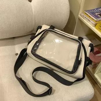 Однотонная женская сумка через плечо, студенческая сумка через плечо бежевый