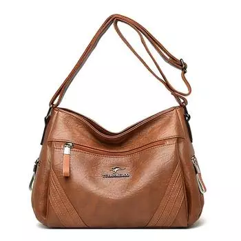 Однотонная женская сумка через плечо в стиле ретро с несколькими молниями, повседневная женская сумка через плечо большой вместимости