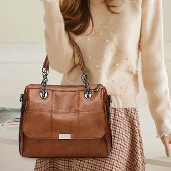 Однотонная женская сумка через плечо, женская сумка через плечо, большая вместимость, искусственная кожа, повседневная дорожная сумка, женская сумка Boston