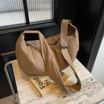 Однотонная женская сумка-хобо, плиссированная сумка через плечо, легкая сумка через плечо бежевый