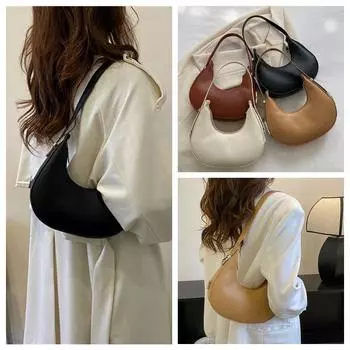 Однотонная женская сумка-хобо, сумка-сумка New Moon, простая сумка из искусственной кожи подмышками для женщин чёрный