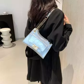 Однотонная женская сумка на одно плечо с цепочкой, модная маленькая квадратная сумка через плечо (20cm<Max Length<30cm)