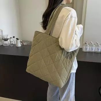 Однотонная женская сумка-тоут с ромбовидной формой для поездок на работу и путешествий через плечо зелёный