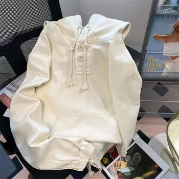 Однотонная женская толстовка с капюшоном в японском стиле с завязками на шнурке и большим карманом, женский пуловер, осенний свободный повседневный топ L