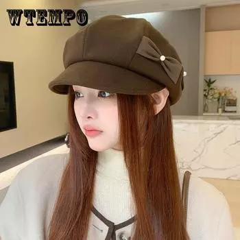 Однотонная зимняя кепка Newsboy для женщин, модная шапка-берет художника, ретро-восьмиугольная кепка для повседневной жизни one size