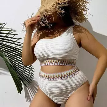 Однотонное бикини на одно плечо с высокой талией, женский купальник большого размера, женский купальный костюм, пляжная одежда 1XL белый