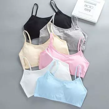 Однотонное дышащее мягкое нижнее белье для девочек ярких цветов, хлопковый спортивный жилет для подростков, бюстгальтер для периода развития One Size розовый