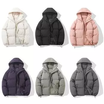 Однотонное хлопковое пальто с капюшоном для мужчин и женщин, зимнее, свободное, теплое, в корейском стиле, повседневное, хлопковое пальто XS чёрный