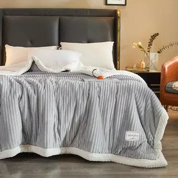 Однотонное одеяло в полоску, зимнее теплое бархатное плюшевое двустороннее мягкое покрывало для взрослых, накидка на диван-кровать, трехслойный композитный материал 100x150cm 39x59inch