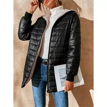 Однотонное пальто с капюшоном на молнии спереди, повседневная теплая верхняя одежда с длинным рукавом для осени и зимы, женская одежда S чёрный