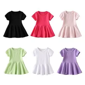 Однотонное платье для девочек, платье с короткими рукавами для дошкольников, платье для скейтборда 120