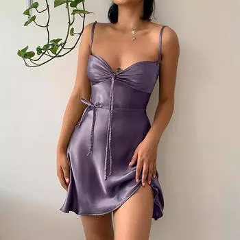 Однотонное платье на бретелях Темперамент Slim Fit S фиолетовый