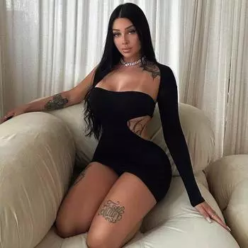 Однотонное платье на одно плечо с длинными рукавами, летнее женское сексуальное облегающее платье с неровными ягодицами S чёрный