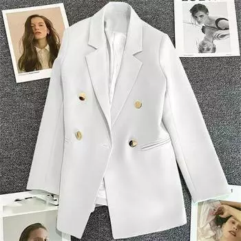 Однотонное повседневное пальто с металлической пряжкой, небольшой пиджак, женская одежда, летняя двубортная офисная женская элегантная куртка, тонкая осень XXXL белый