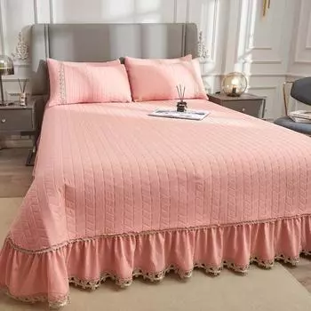 Однотонное стеганое покрывало для кровати, летнее прохладное латексное плиссированное покрывало Queen King с кружевными нескользящими простынями для кондиционирования воздуха, 3 шт. 250x250cm 98x98inch нефритовый