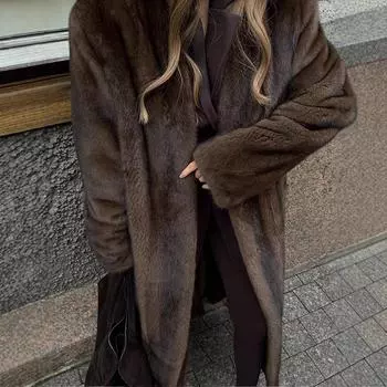 Однотонное свободное и удлиненное меховое пальто 2024 года, осенне-зимний темперамент, теплое и утолщенное плюшевое пальто S