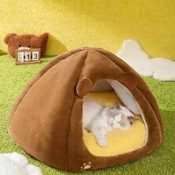 Однотонное трехмерное забавное закрытое гнездо для животных, милый домик для медведя, собаки, кошки, большое пространство, полузакрытые товары для животных S