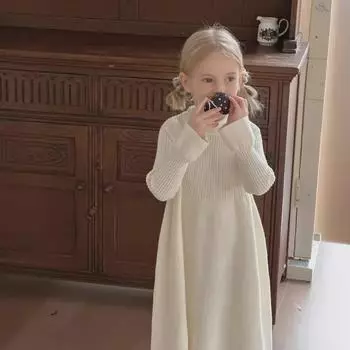Однотонное трикотажное платье-свитер принцессы средней длины для девочек – Коллекция весна/осень 2025 г. 140 cm