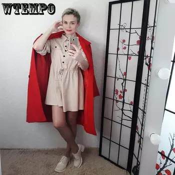 Однотонное женское мини-платье с длинными рукавами и карманами, свободные платья, женские осенние повседневные платья в стиле ретро S оранжевый