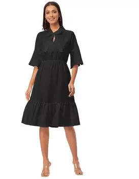 Однотонное женское платье Moomaya с бантом, многоуровневое расклешенное платье с рукавами с рюшами 3XL чёрный