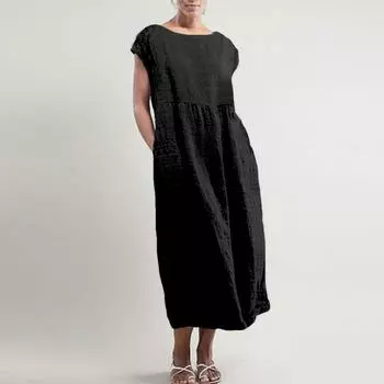 Однотонное женское платье с круглым вырезом без рукавов, свободное, из хлопка и льна, с карманами, длинное, в наличии EU S белый