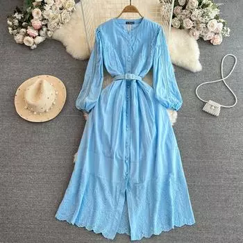 Однотонное женское шикарное женское платье с пышными рукавами, модное элегантное повседневное вечерние платье с круглым вырезом, офисное женское платье с поясом, темпераментное платье One Size оранжевый