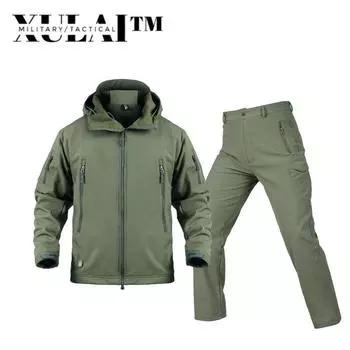 Однотонные 5 цветов, черный, зеленый, синий, хаки, куртка, брюки, флисовый костюм из софтшелла для мужчин S