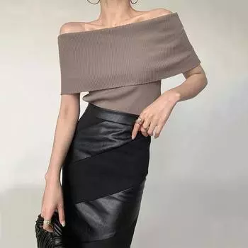 Однотонные элегантные топы без рукавов с открытыми плечами, корейская мода, тонкая сексуальная укороченная футболка, женская летняя одежда Y2K, узкие топы B-030 One Size чёрный