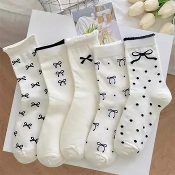 Однотонные белые носки с бантом в балетном стиле, милые женские носки средней длины, женские носки в японском стиле, Лолита, милые длинные носки