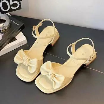 Однотонные босоножки с открытым носком Mujer Verano 2024, летние модные босоножки с пряжкой, женские темпераментные удобные туфли с бантом 35 жёлтый