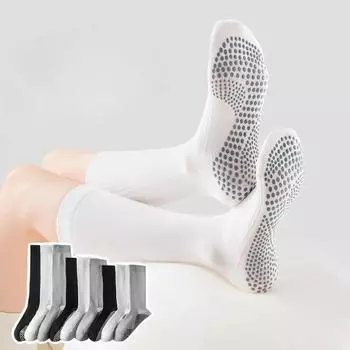 Однотонные черные белые серые длинные носки чулки женские силиконовые нескользящие носки для пилатеса и йоги профессиональные носки для занятий спортом в спортзале 25cm