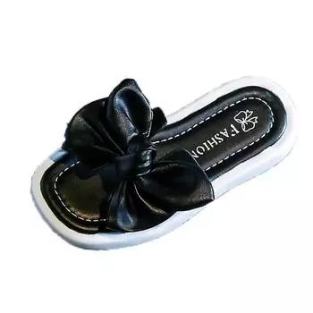 Однотонные черные детские модные туфли принцессы с бантом 2024 года, летние новые детские туфли в британском стиле на плоской подошве с открытым носком, повседневные туфли для девочек из искусственной кожи с толстой подошвой 26(Inner 16.8cm белый
