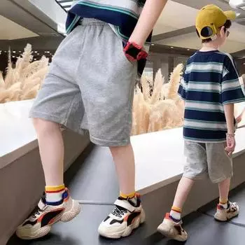 Однотонные детские брюки с пятью точками Летняя одежда Детские спортивные брюки Повседневные спортивные брюки Шорты для мальчиков 160 серый