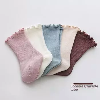 Однотонные детские носки без косточек с деревянным краем ушек - весенние и осенние носки средней длины для новорожденных и детей, широкое горло, унисекс L 13-15cm (3-5 years) кофейный